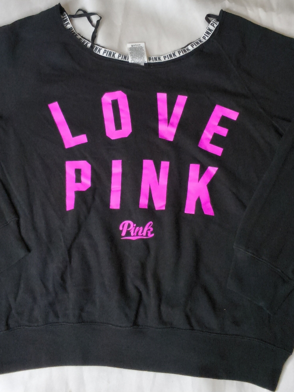 PINK Victoria's Secret Black Sweatshirt with Hot Pink LOVE PINK Logo